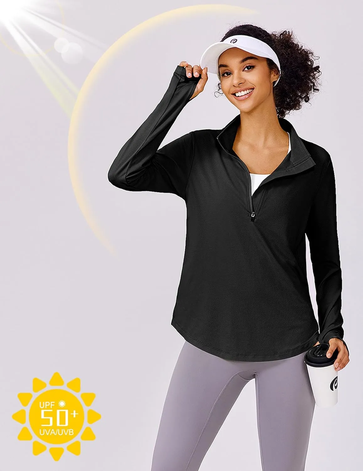 PINSPARK Long Sleeve Workout Tops for Women UPF 50  Sun Shirts Half Zip Quick Dry Hiking Athletic Running Fishing Shirts