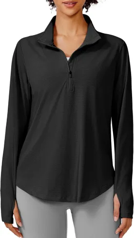 PINSPARK Long Sleeve Workout Tops for Women UPF 50  Sun Shirts Half Zip Quick Dry Hiking Athletic Running Fishing Shirts