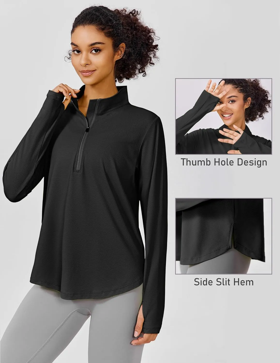 PINSPARK Long Sleeve Workout Tops for Women UPF 50  Sun Shirts Half Zip Quick Dry Hiking Athletic Running Fishing Shirts