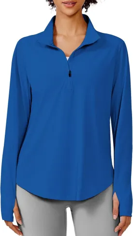 PINSPARK Long Sleeve Workout Tops for Women UPF 50  Sun Shirts Half Zip Quick Dry Hiking Athletic Running Fishing Shirts