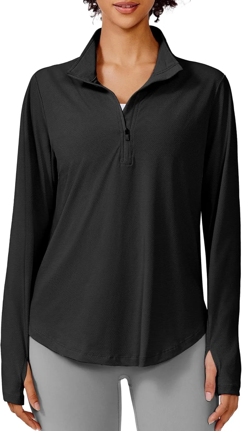 PINSPARK Long Sleeve Workout Tops for Women UPF 50  Sun Shirts Half Zip Quick Dry Hiking Athletic Running Fishing Shirts