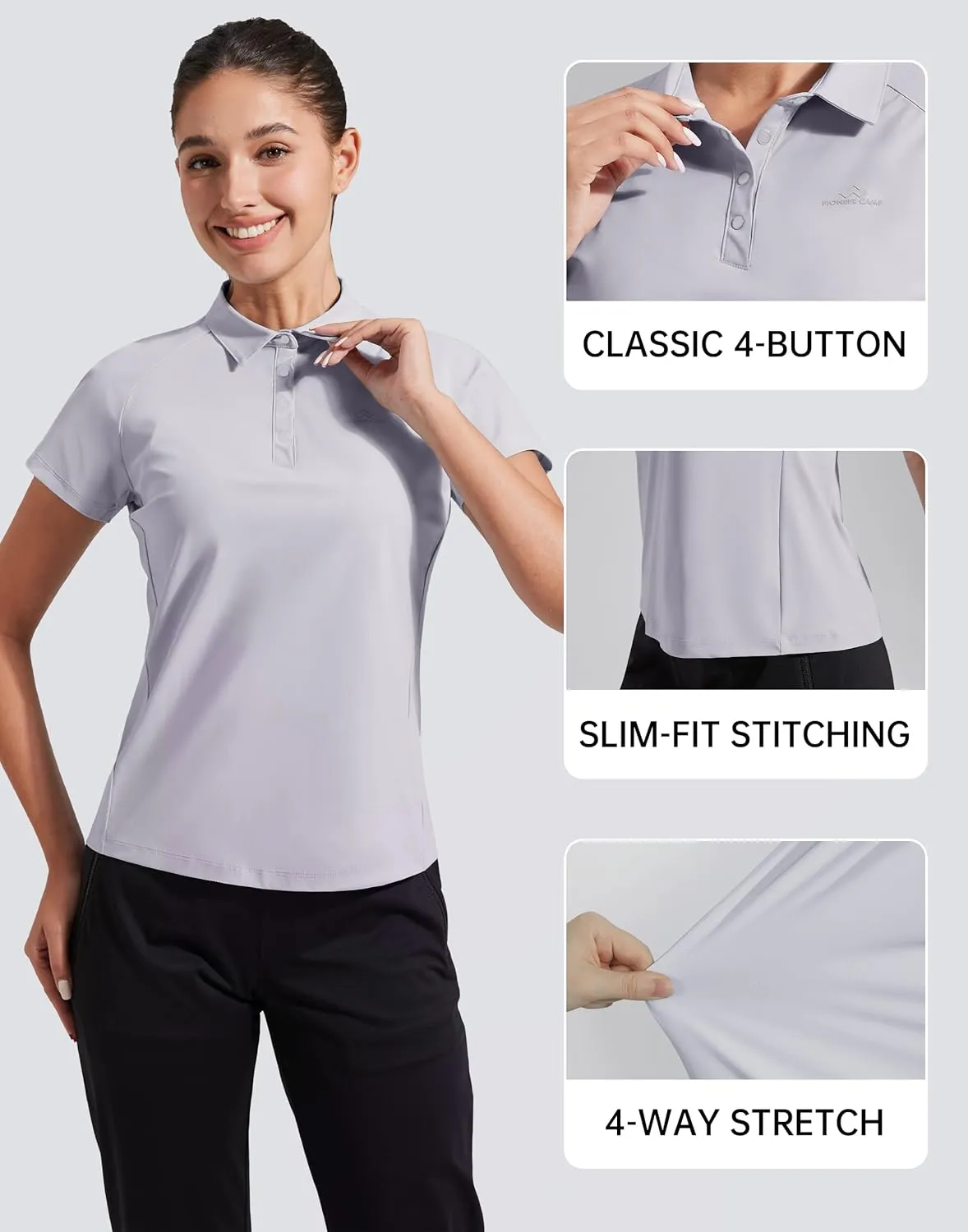 Pioneer Camp Women's Golf Shirt Short Sleeve Polo Shirts UPF 50  Quick Dry Collared Tennis Work Athletic Tops 4 Button