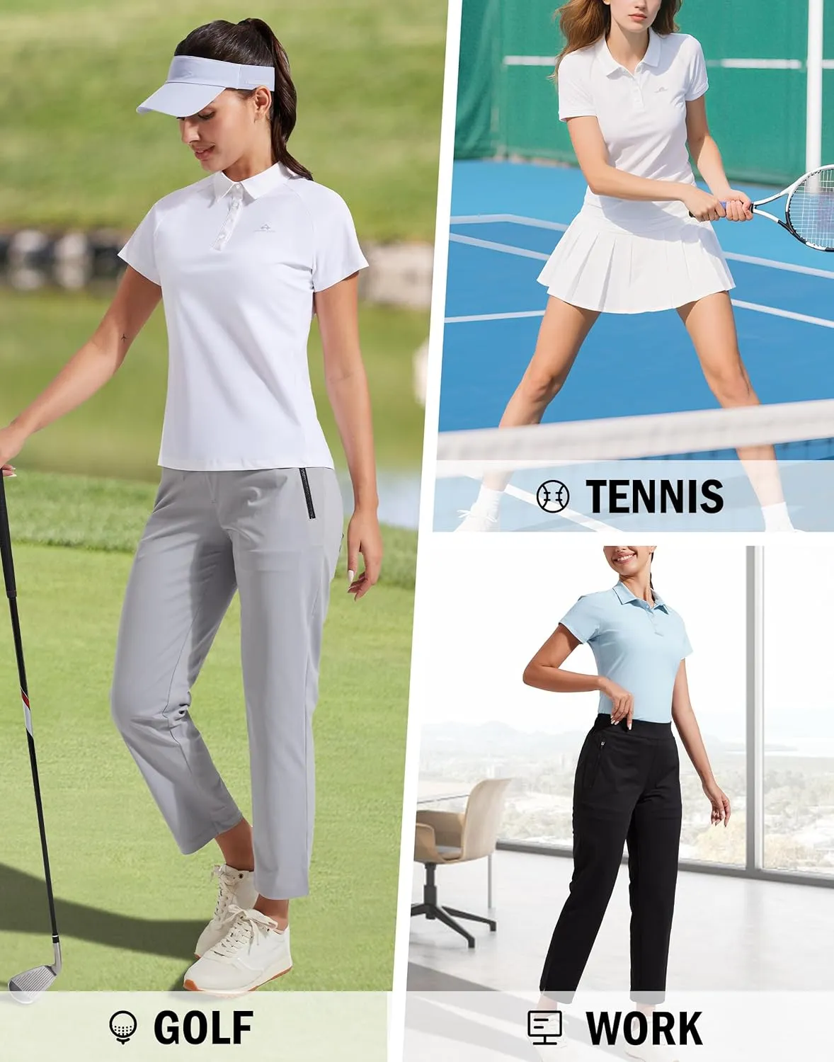 Pioneer Camp Women's Golf Shirt Short Sleeve Polo Shirts UPF 50  Quick Dry Collared Tennis Work Athletic Tops 4 Button