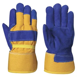 Pioneer Men's Cowsplit Work Gloves 655 - Boa Fleece for Warmth, Durable Blue/Yellow Leather, Rubberized Cuff, Ideal for Cold Weather | Pack of 12