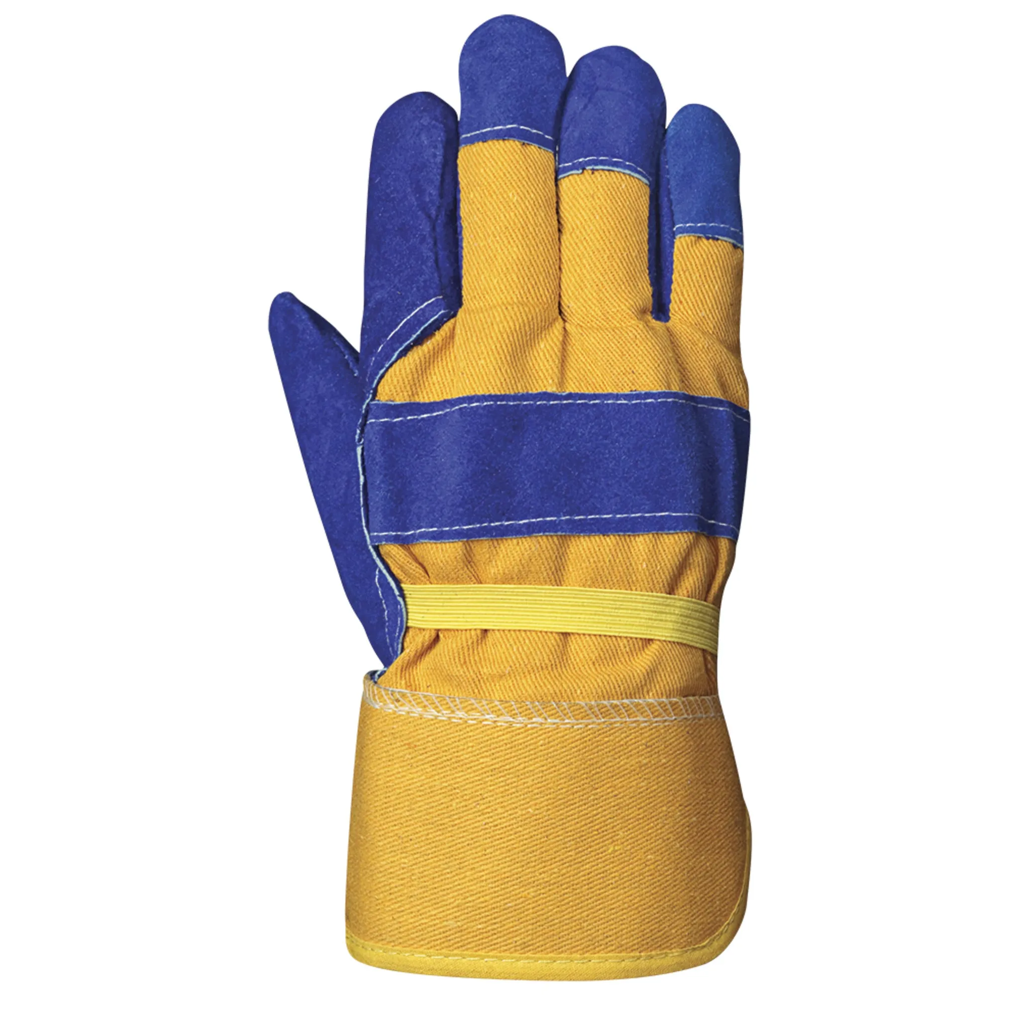 Pioneer Men's Cowsplit Work Gloves 655 - Boa Fleece for Warmth, Durable Blue/Yellow Leather, Rubberized Cuff, Ideal for Cold Weather | Pack of 12