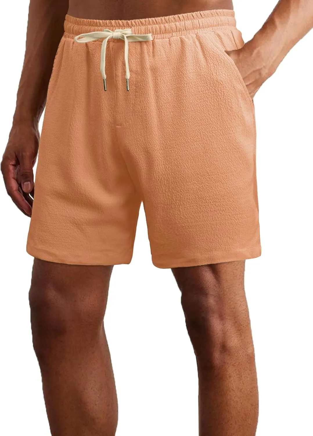 PLEPAN Mens Casual Shorts Lightweight Summer Beach Shorts Elastic Waist Drawstring Stretch Seersucker Textured Shorts for Men
