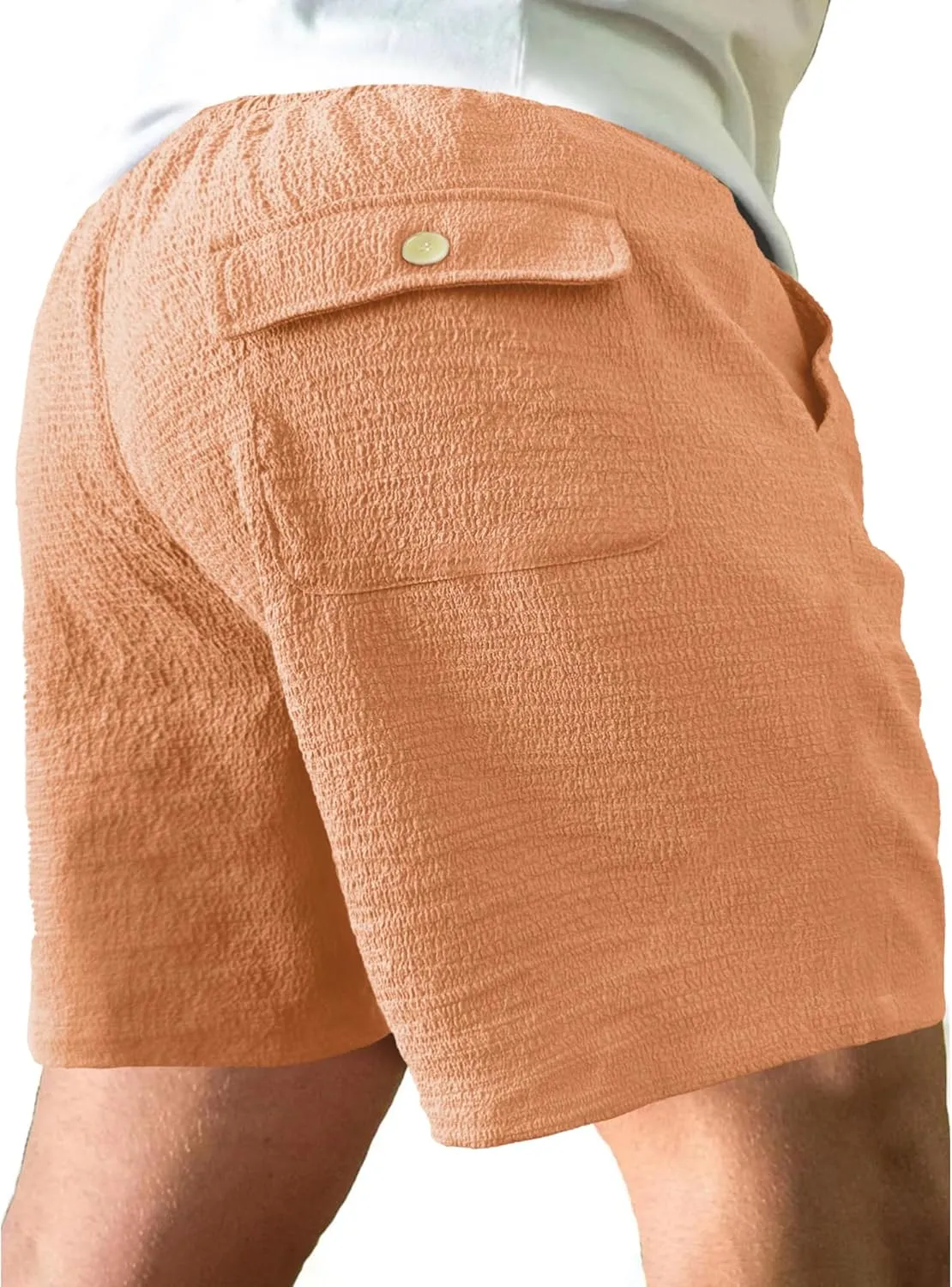 PLEPAN Mens Casual Shorts Lightweight Summer Beach Shorts Elastic Waist Drawstring Stretch Seersucker Textured Shorts for Men