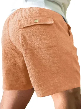 PLEPAN Mens Casual Shorts Lightweight Summer Beach Shorts Elastic Waist Drawstring Stretch Seersucker Textured Shorts for Men