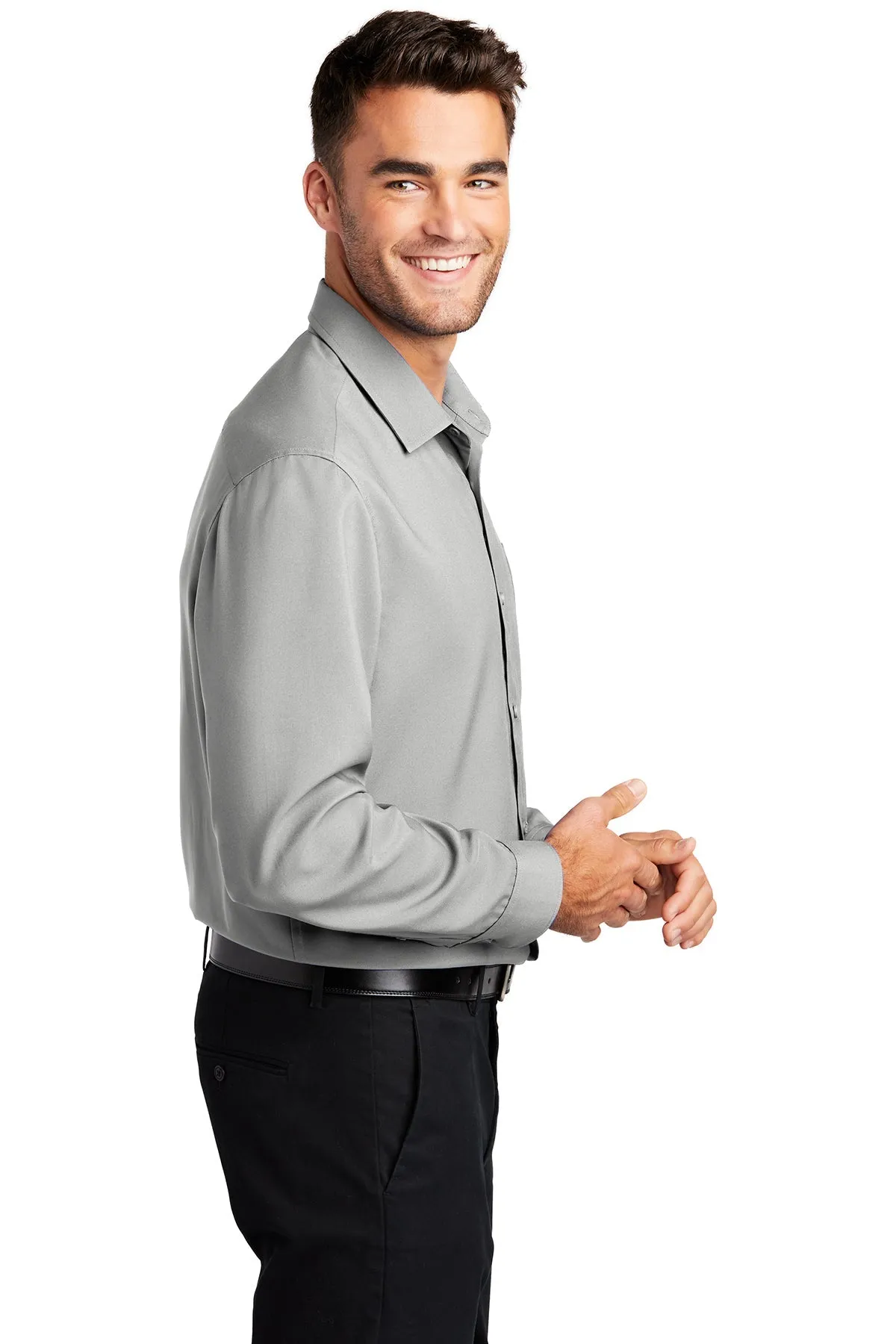 Port Authority Ladies Long Sleeve Performance Custom Staff Shirts, Silver