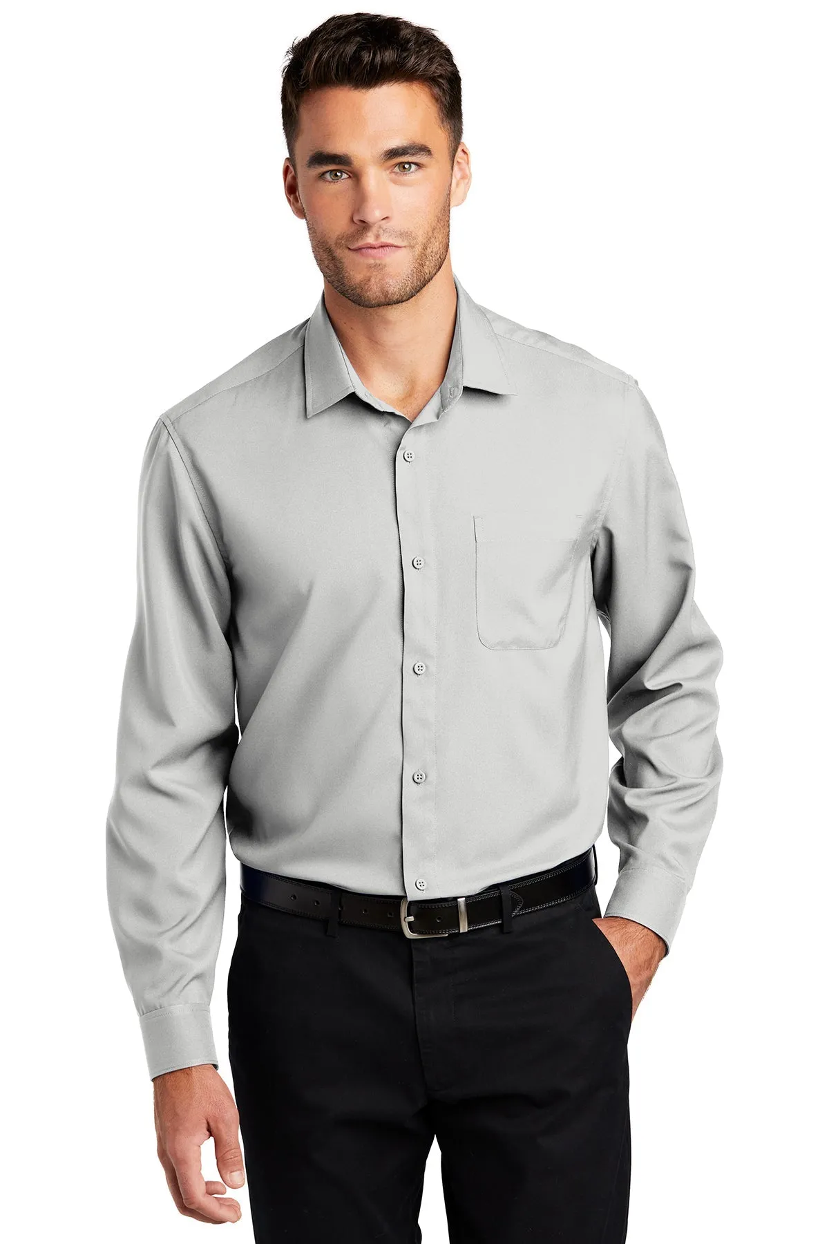 Port Authority Ladies Long Sleeve Performance Custom Staff Shirts, Silver
