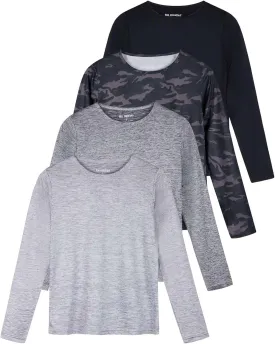 Real Essentials 4 Pack: Women's Dry-Fit Tech Stretch Long-Sleeve Athletic Workout T-Shirt (Available in Plus Size)