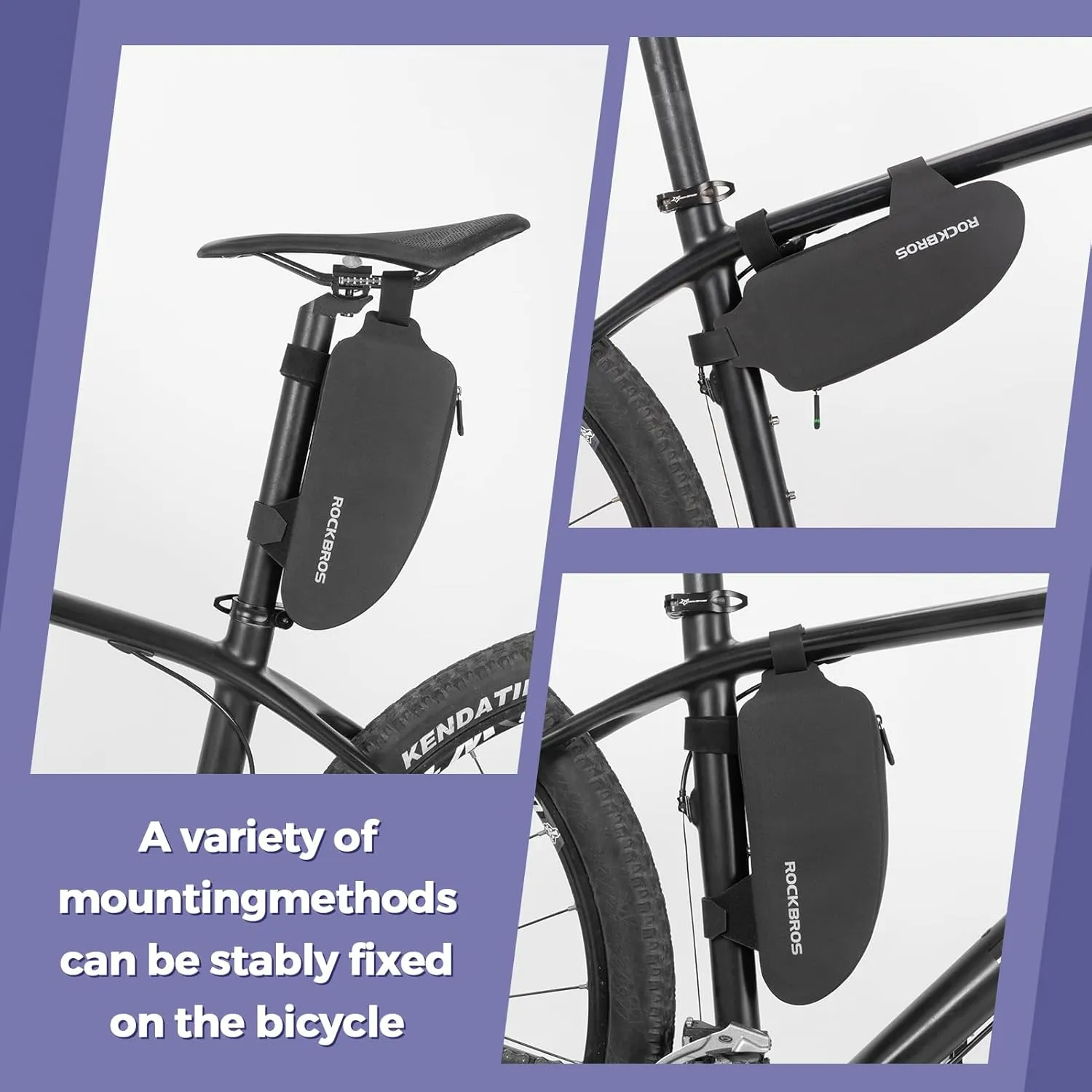 ROCKBROS Bike Top Tube Bag - Waterproof Front Frame Bag Pouch Pack for Mountain & Road Bike - Large Grip Black