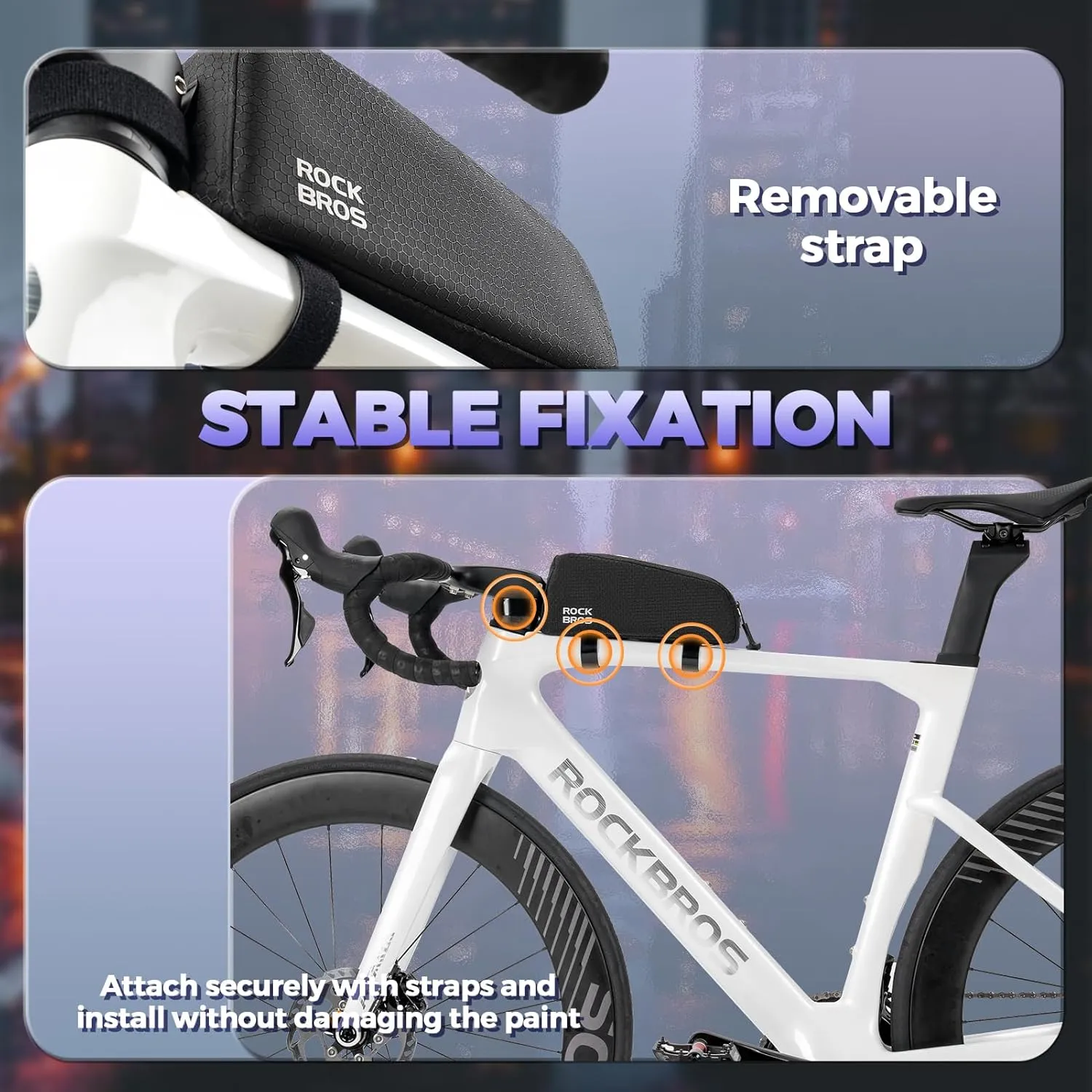 ROCKBROS Bike Top Tube Bag - Waterproof Front Frame Bag Pouch Pack for Mountain & Road Bike - Large Grip Black