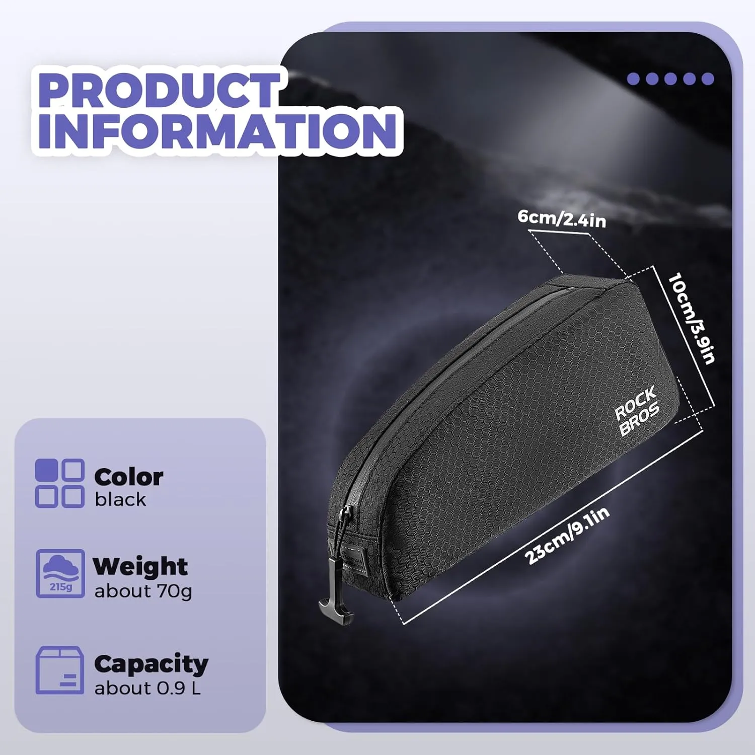 ROCKBROS Bike Top Tube Bag - Waterproof Front Frame Bag Pouch Pack for Mountain & Road Bike - Large Grip Black