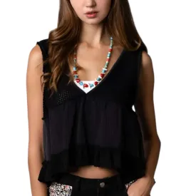 Sleeveless Thermal Babydoll Top - Black
