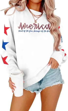 SUPEYA Womens USA Sweatshirt American Flag Graphic Pullover Crewneck Long Sleeve Tees Clothes 4th of July Tee Tops