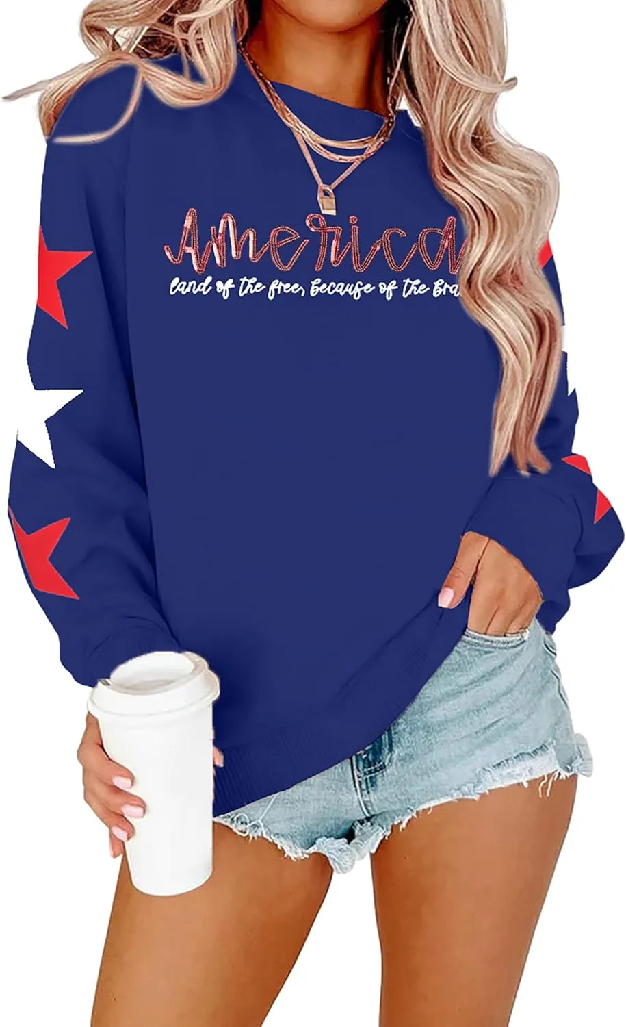 SUPEYA Womens USA Sweatshirt American Flag Graphic Pullover Crewneck Long Sleeve Tees Clothes 4th of July Tee Tops