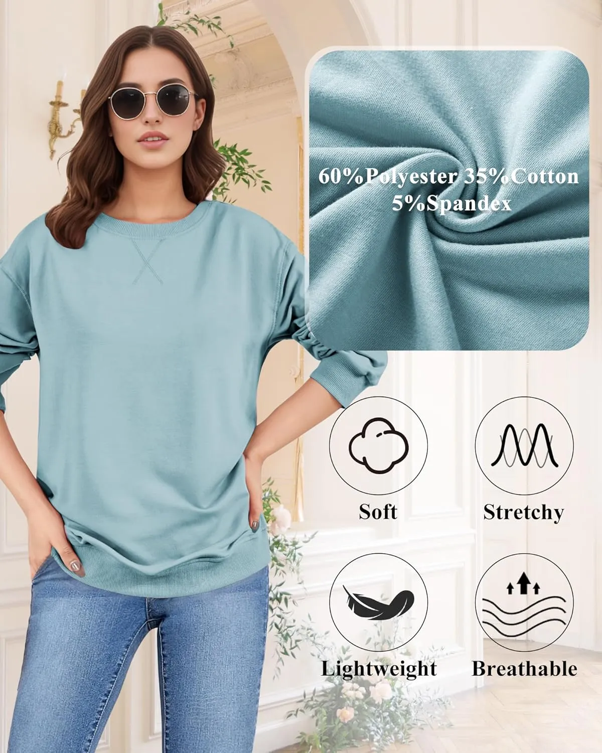 Sweatshirts for Women, Crewneck Casual Sweatshirts Woman Loose Fit Long Sleeve Pullover Tops Cute Soft Shirt