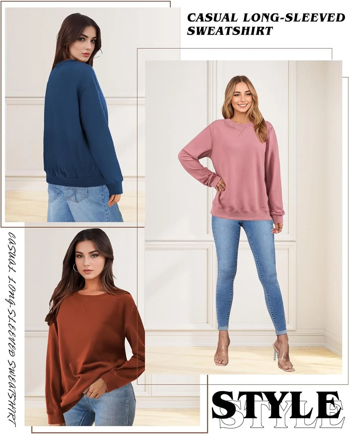 Sweatshirts for Women, Crewneck Casual Sweatshirts Woman Loose Fit Long Sleeve Pullover Tops Cute Soft Shirt