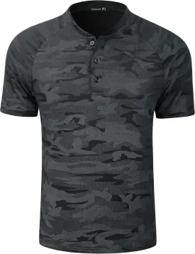 TAPULCO Mens Collarless Golf Shirts Short Sleeve Dry Fit Stretch Casual Breathable Lightweight Tshirts