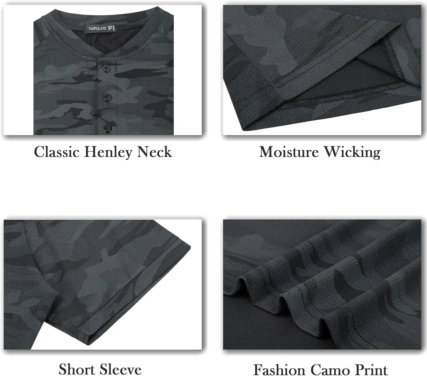 TAPULCO Mens Collarless Golf Shirts Short Sleeve Dry Fit Stretch Casual Breathable Lightweight Tshirts