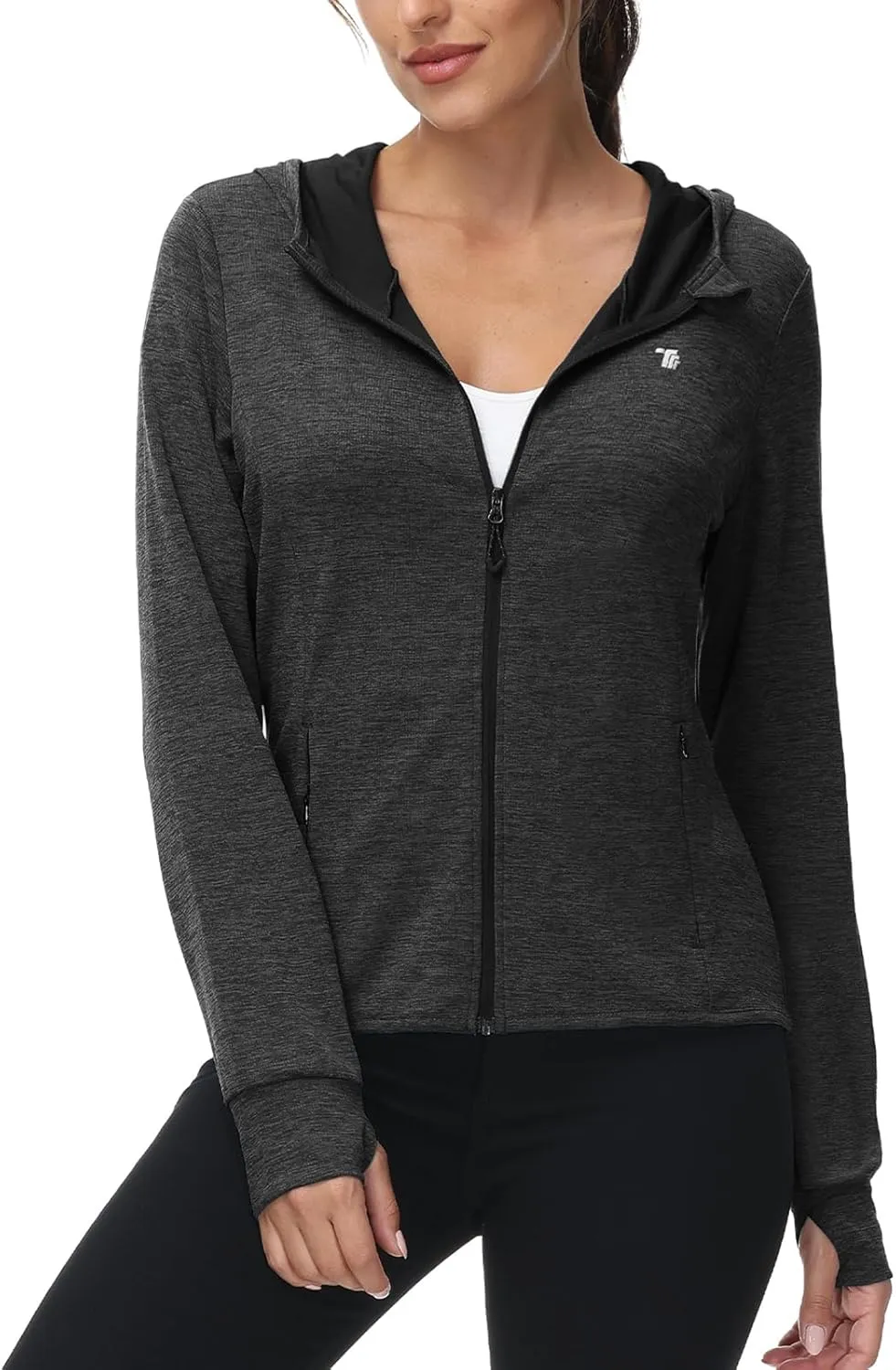 TBMPOY Womens UPF 50  Sun Protection Hoodie Jackets Light Weight Long Sleeve Shirts Hiking Outdoor Full Zip Tops