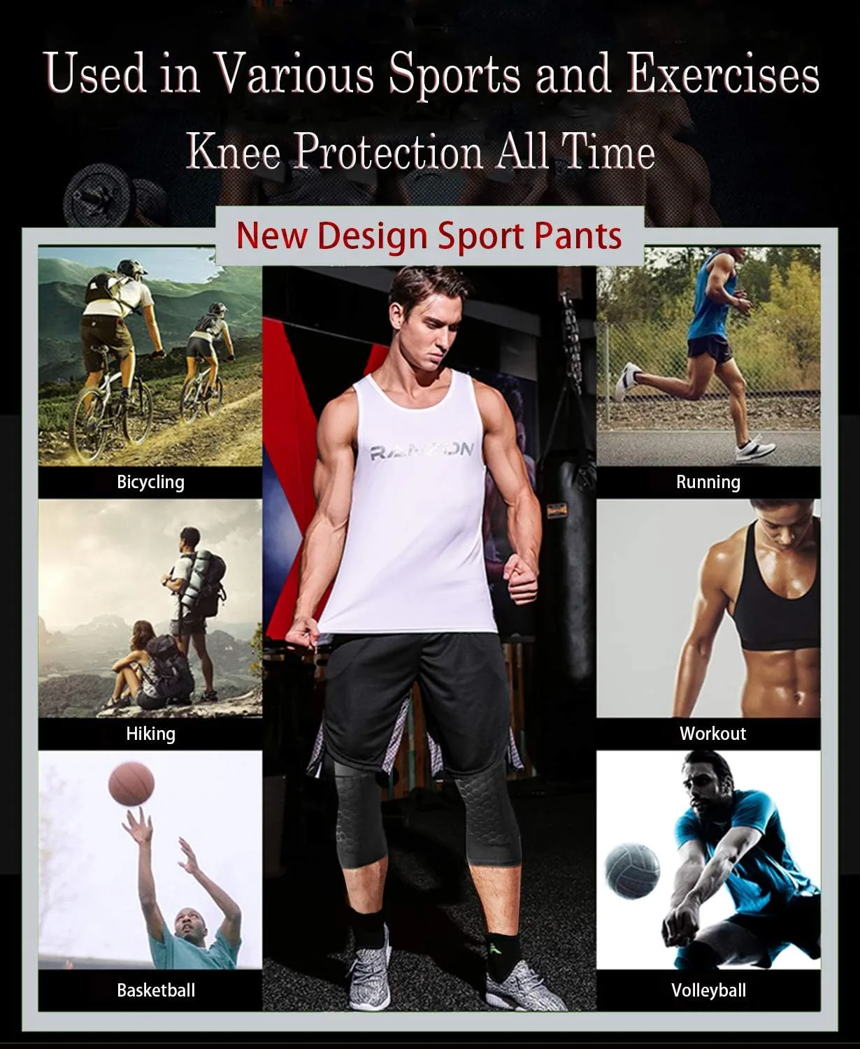 Unlimit Basketball Pants with Knee Pads, Black Knee Pads Compression Pants, 3/4 Capri Leggings