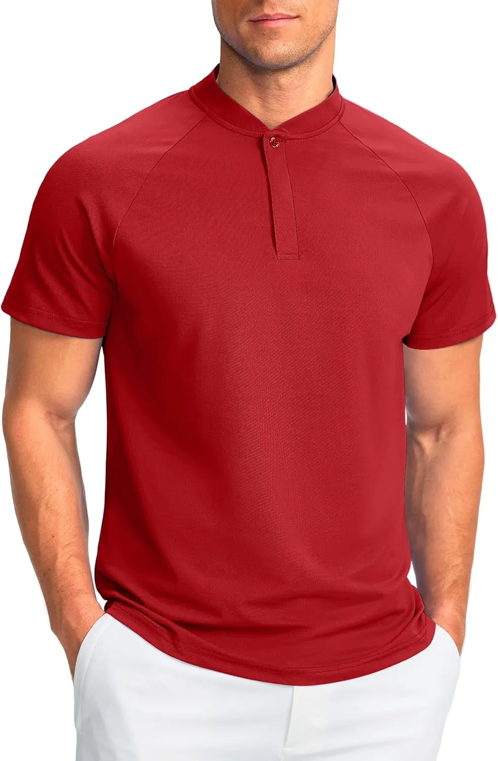 Viodia Mens Golf Shirts Henley Collarless Quick Dry Summer Shirt Casual Short Sleeve Moisture Wicking Polo T Shirts