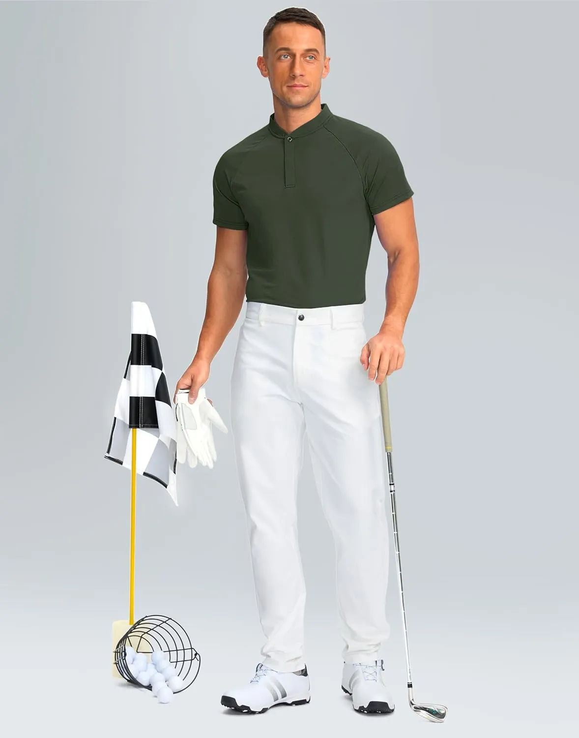 Viodia Mens Golf Shirts Henley Collarless Quick Dry Summer Shirt Casual Short Sleeve Moisture Wicking Polo T Shirts