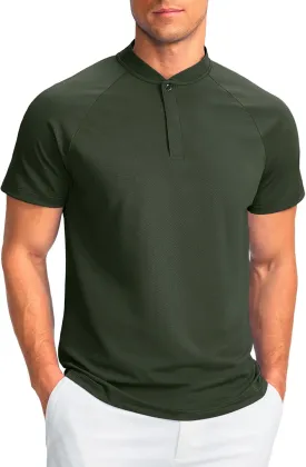 Viodia Mens Golf Shirts Henley Collarless Quick Dry Summer Shirt Casual Short Sleeve Moisture Wicking Polo T Shirts