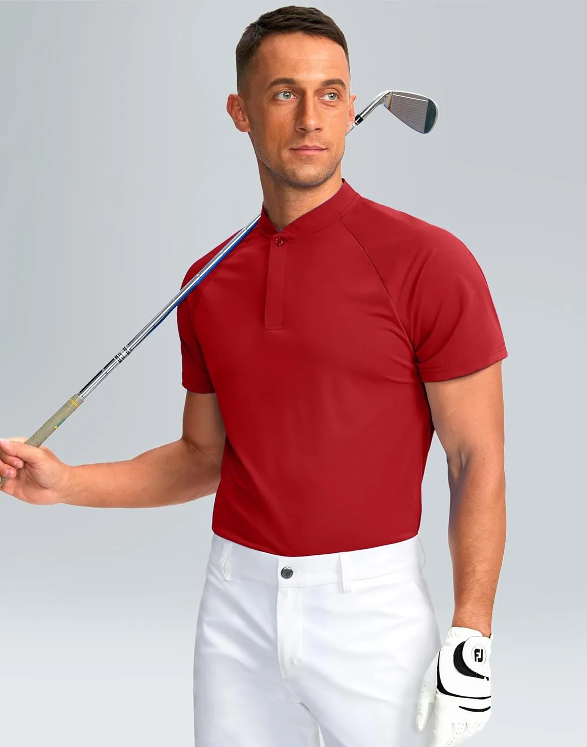 Viodia Mens Golf Shirts Henley Collarless Quick Dry Summer Shirt Casual Short Sleeve Moisture Wicking Polo T Shirts