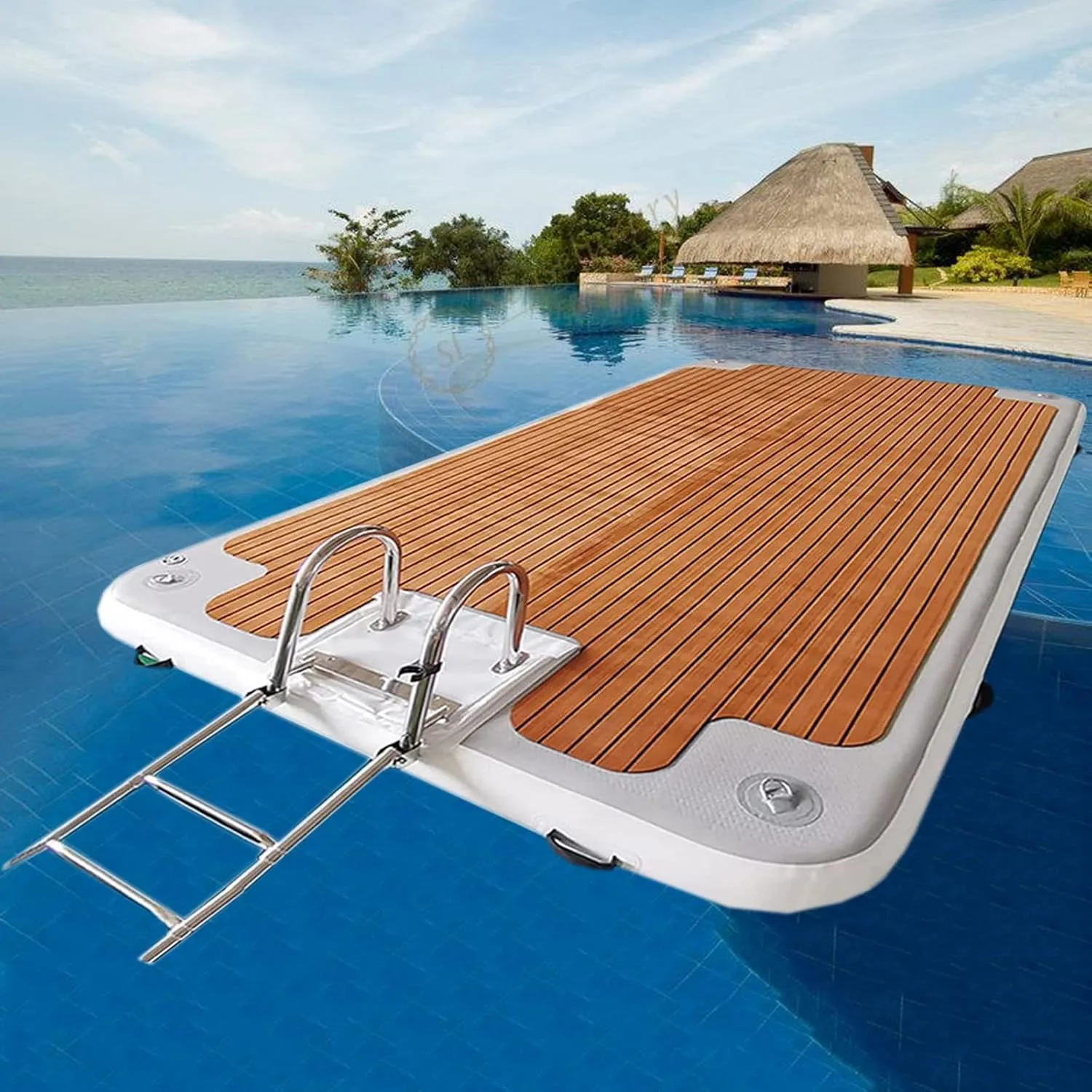 Water Inflatable Dock, Beach Fishing Pontoon Rafting Platform, Inflatable Pontoon Eva Non-Slip Pad, Suitable For Lakes, Rivers, Swimming Pools, Beaches, Oceans,3 * 3m
