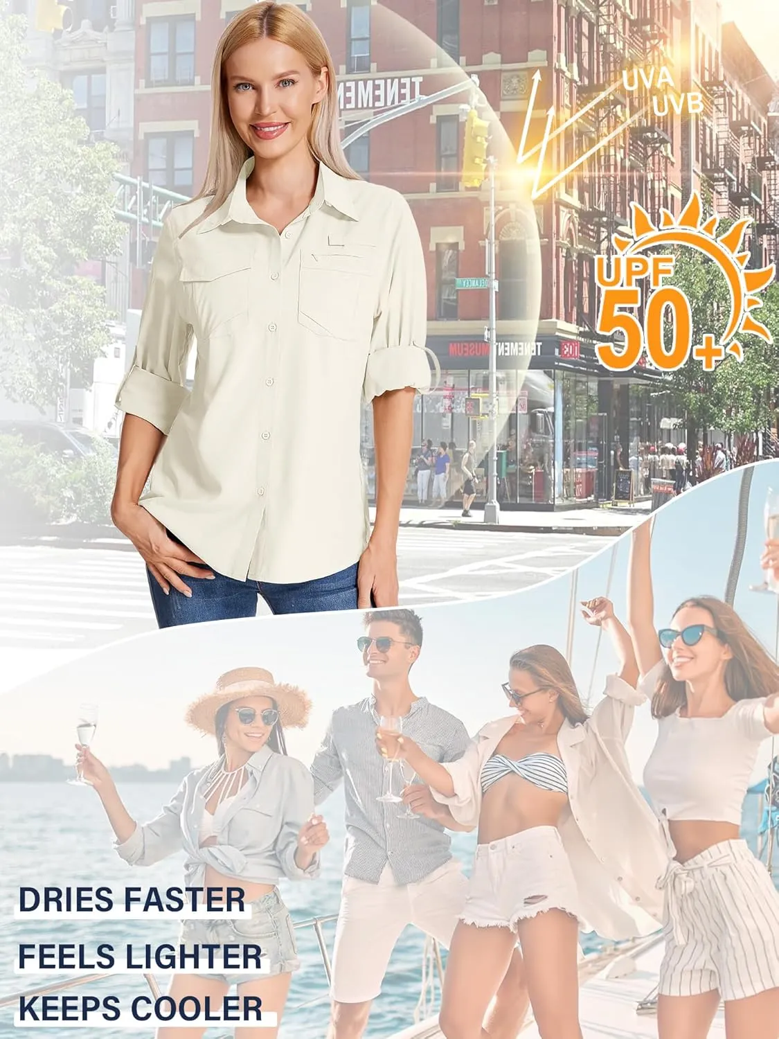 Women's UPF 50 UV Sun Protection Shirts Long Sleeve Outdoor Cool Quick Dry Safari Fishing Hiking Travel Shirts