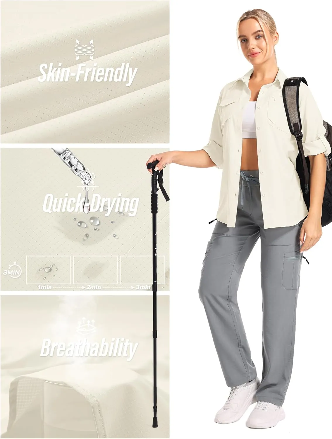 Women's UPF 50 UV Sun Protection Shirts Long Sleeve Outdoor Cool Quick Dry Safari Fishing Hiking Travel Shirts