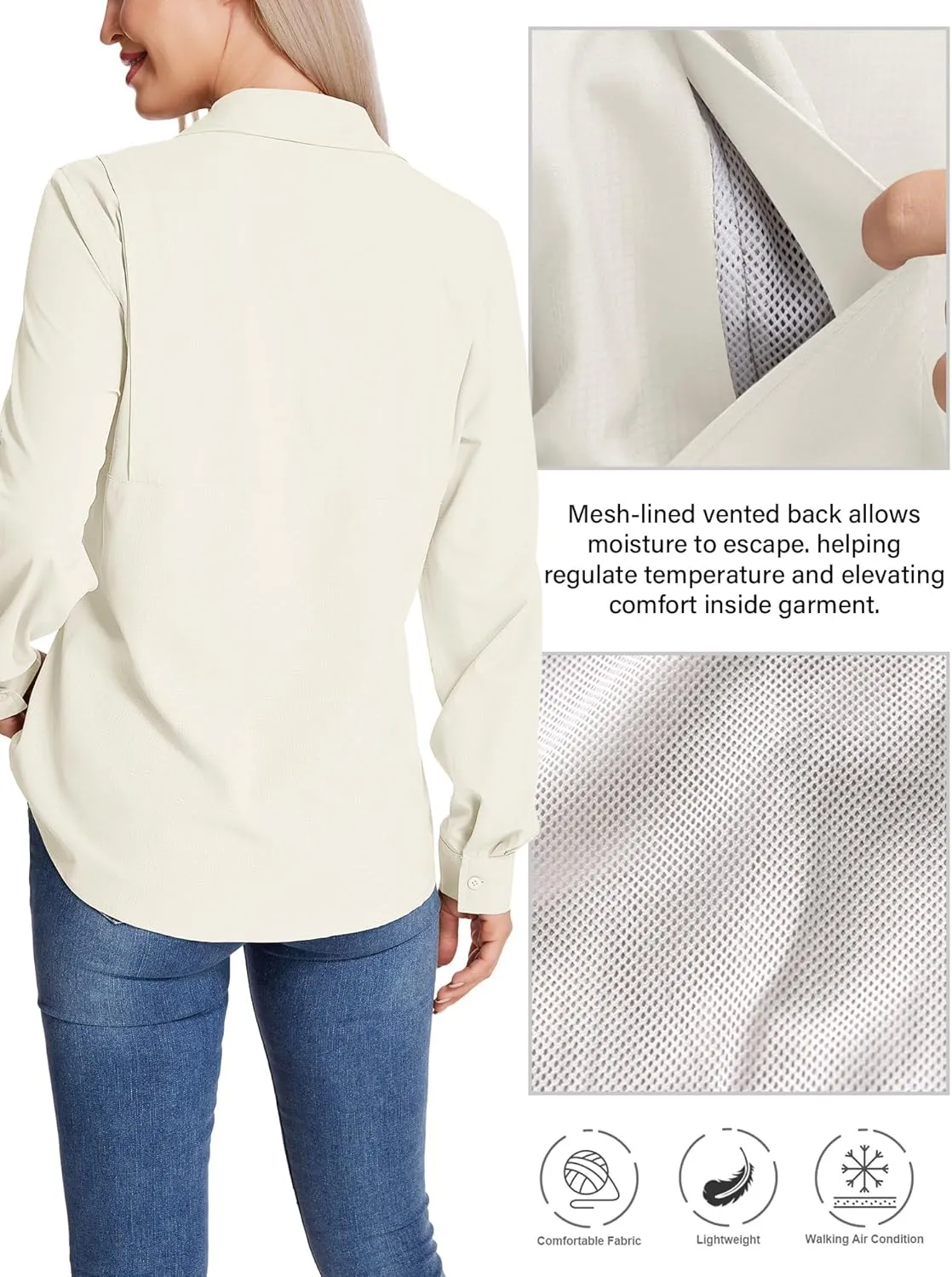 Women's UPF 50 UV Sun Protection Shirts Long Sleeve Outdoor Cool Quick Dry Safari Fishing Hiking Travel Shirts