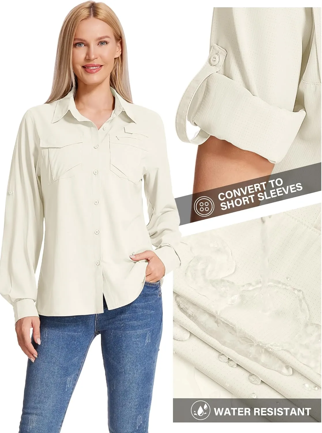 Women's UPF 50 UV Sun Protection Shirts Long Sleeve Outdoor Cool Quick Dry Safari Fishing Hiking Travel Shirts