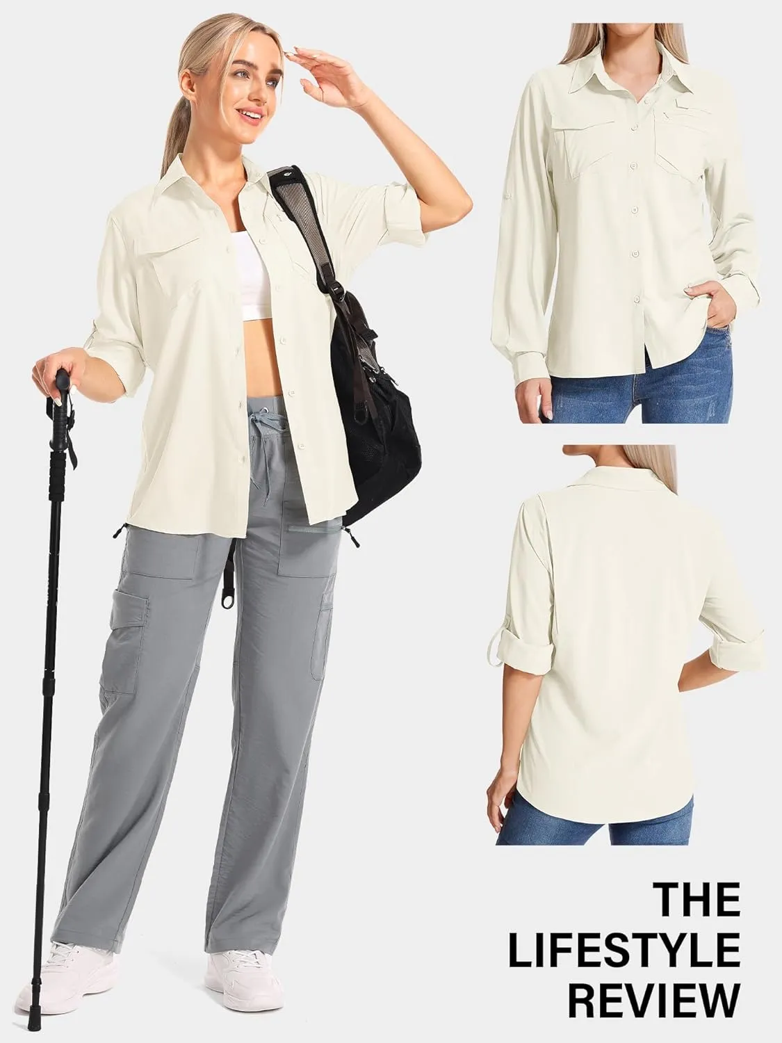 Women's UPF 50 UV Sun Protection Shirts Long Sleeve Outdoor Cool Quick Dry Safari Fishing Hiking Travel Shirts